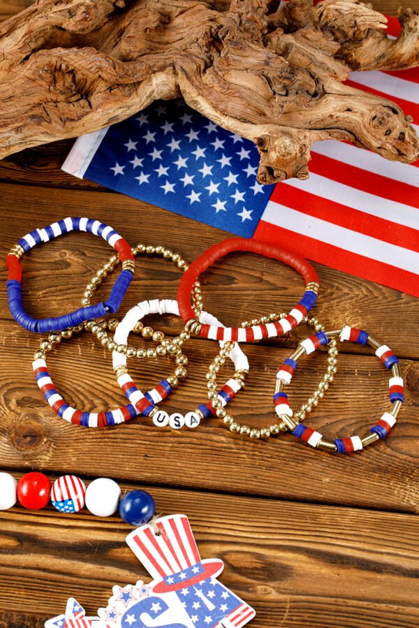 Gold USA Flag Inspired Beaded Layered Bracelet Set