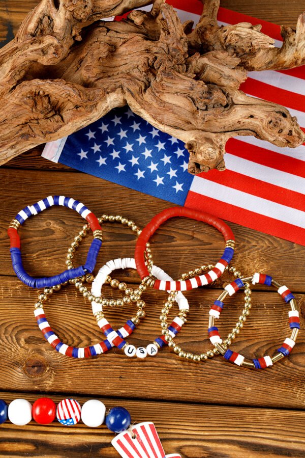 Gold USA Flag Inspired Beaded Layered Bracelet Set