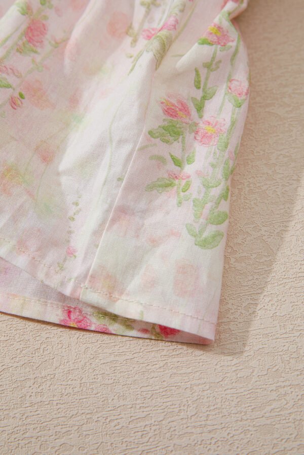 Pink Floral Puff Sleeve Square Neck Knotted Open Back Ruffled Mini Dress