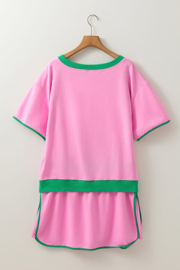 Bonbon Plus Size Contrast Trim T Shirt and Skirt Two Piece Set