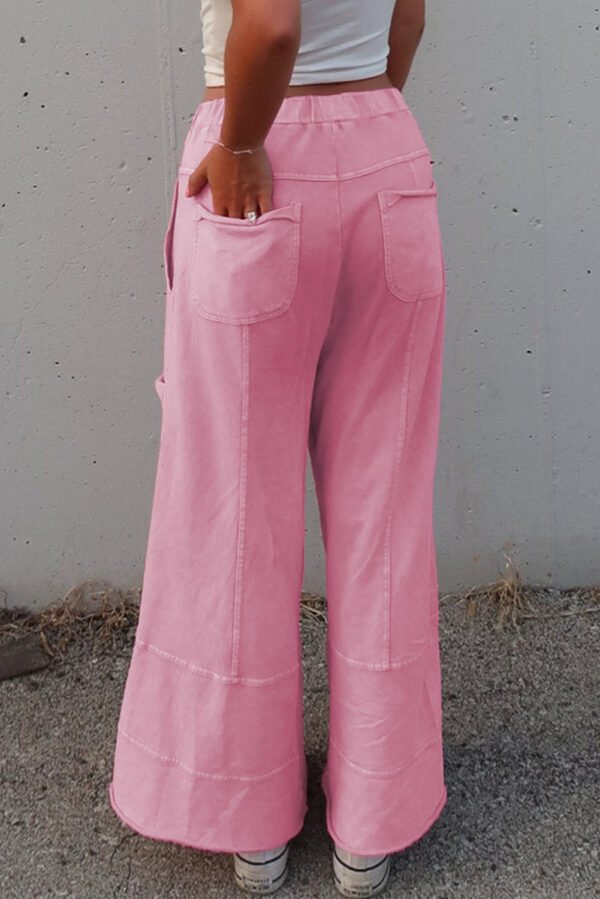 Bonbon Mineral Wash Exposed Seam Drawstring High Waist Wide Leg Cargo Pants