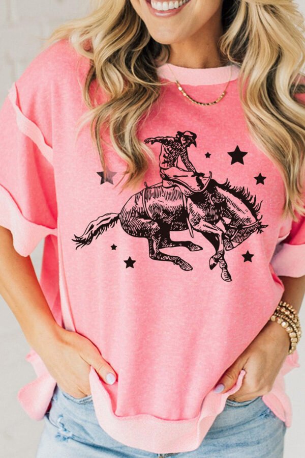 Peach Blossom Raw Seam Mix Texture Patchwork Rodeo Graphic Tee