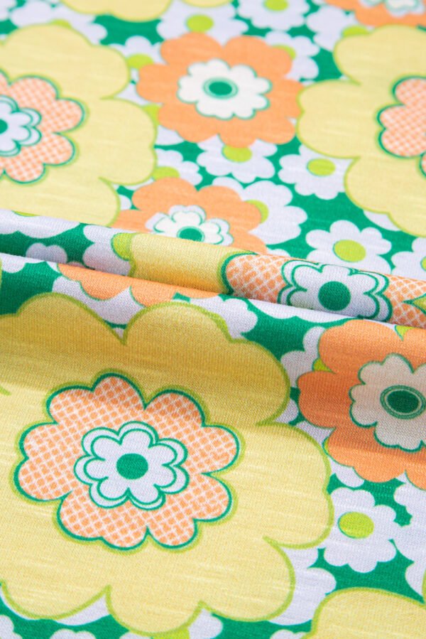 Yellow Summer Flower Printed Drop Shoulder Loose T Shirt