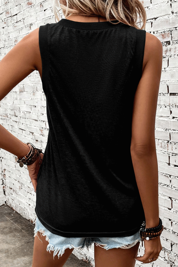 Black MAMA V Neck Loose Fit Tank Top