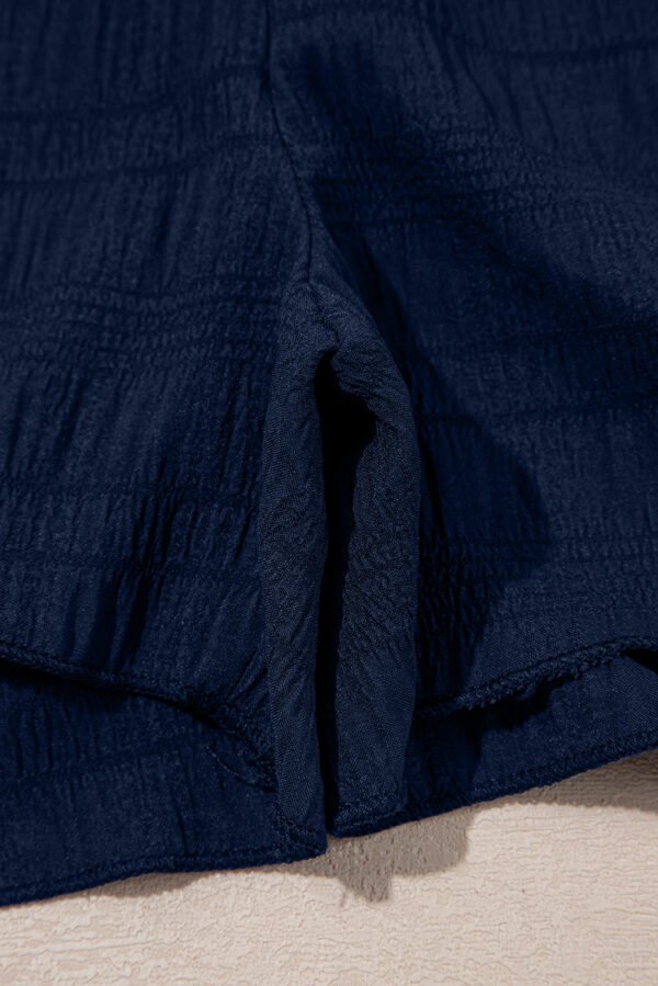 Dirty blue Textured Square Neck Top and Shirred High Waist Shorts Set
