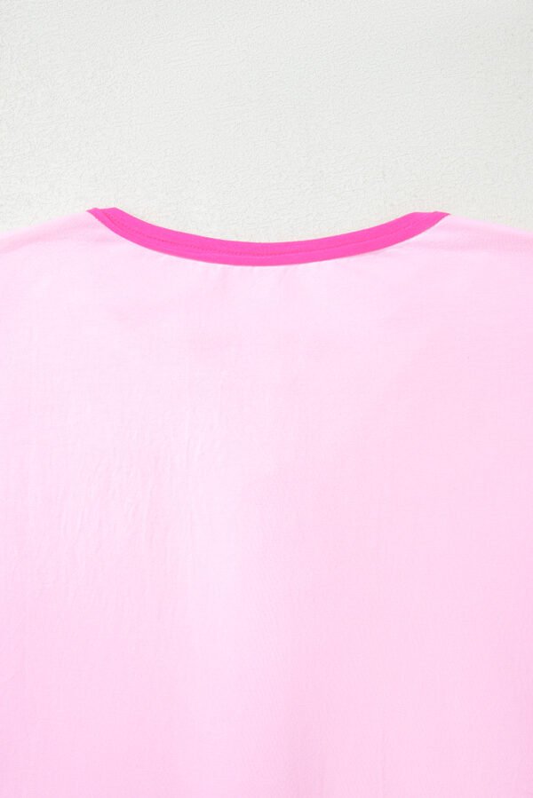Pink Solid Color Half Sleeve Buttons Henley Top