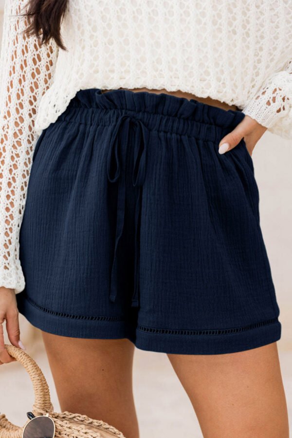 Blue Cotton Gauze Paperbag Shorts