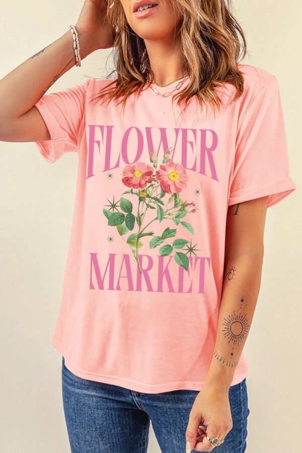 Pink FLOWER MARKET Graphic Crewneck T Shirt