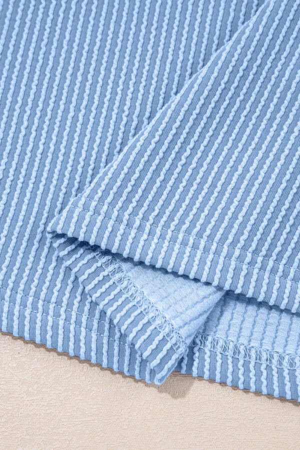 Sky Blue 2-tone Colorblock Patchwork Corded 2pcs Outfit