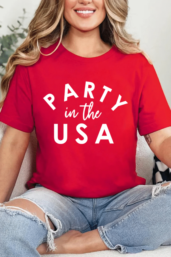 Red PARTY in the USA Printed Independence Day T Shirt