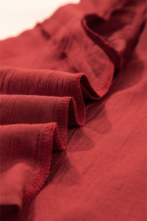 Red Dahlia Solid Color Pleated Detail Ruffle Short Sleeve Blouse