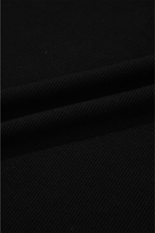 Black Ribbed Patchwork Puff Sleeve Half Button Placket Slim Fit Top