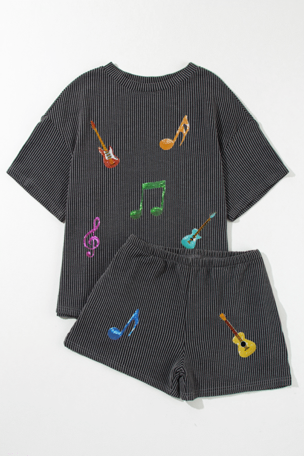 Carbon Grey Twisted Rib Texture Guitar Music Note Patched 2pcs Short Set