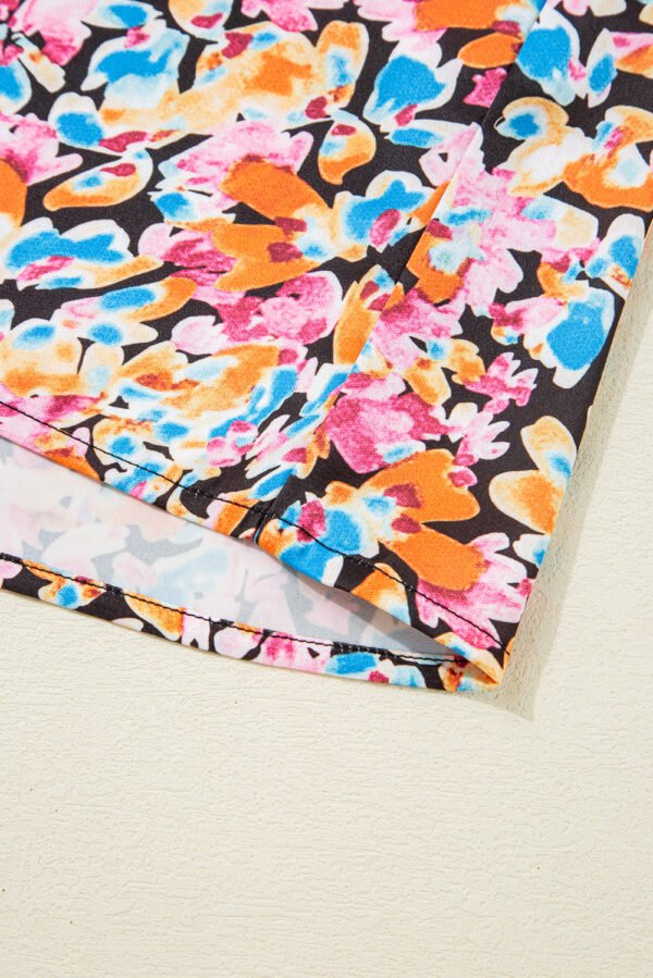 Orange Floral Print Flutter Sleeve Blouse Top