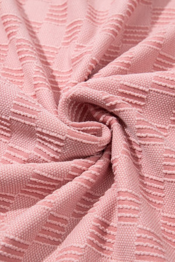 Apricot Pink Checkered Textured Round Neck T-shirt