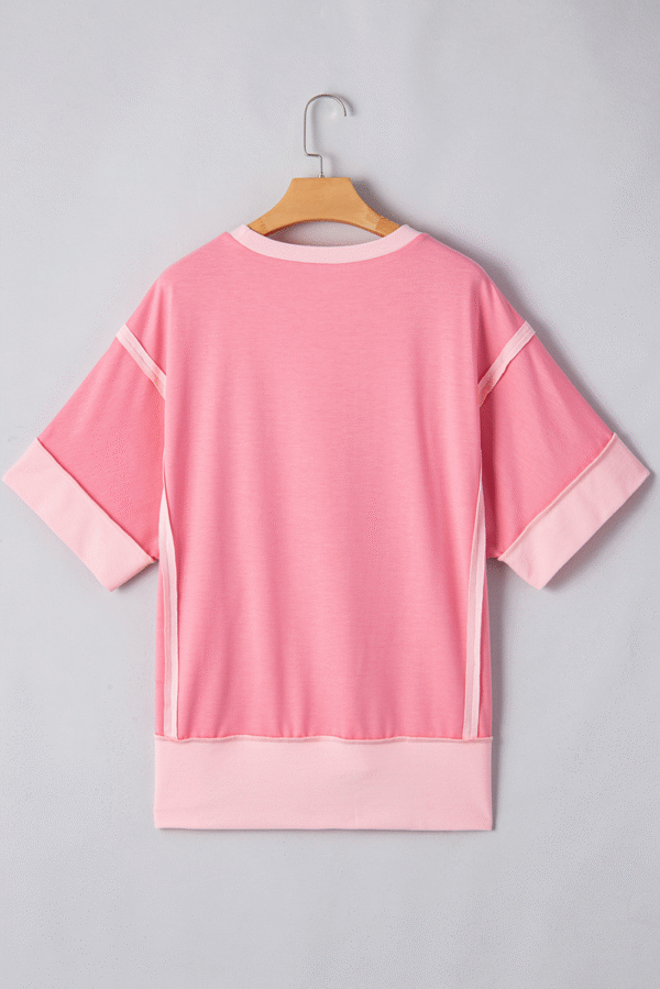 Peach Blossom Cowgirl Checkered Star Shape Print Exposed Seam T Shirt