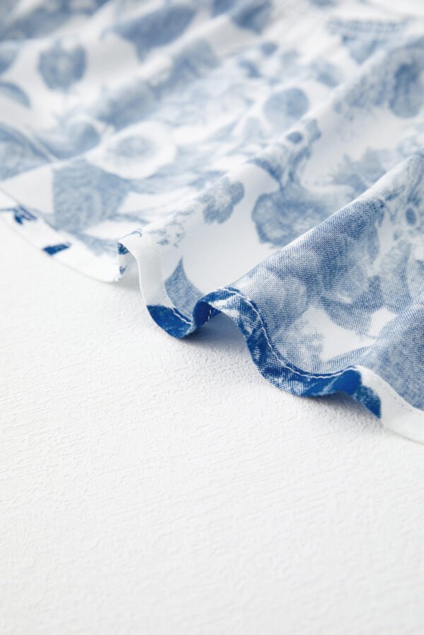 Blue Floral Ruffle Strap Square Neck Smocked Bodice Midi Dress