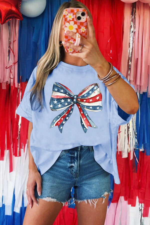 Myosotis July 4th Stars and Striped Bow Print Oversize Tee