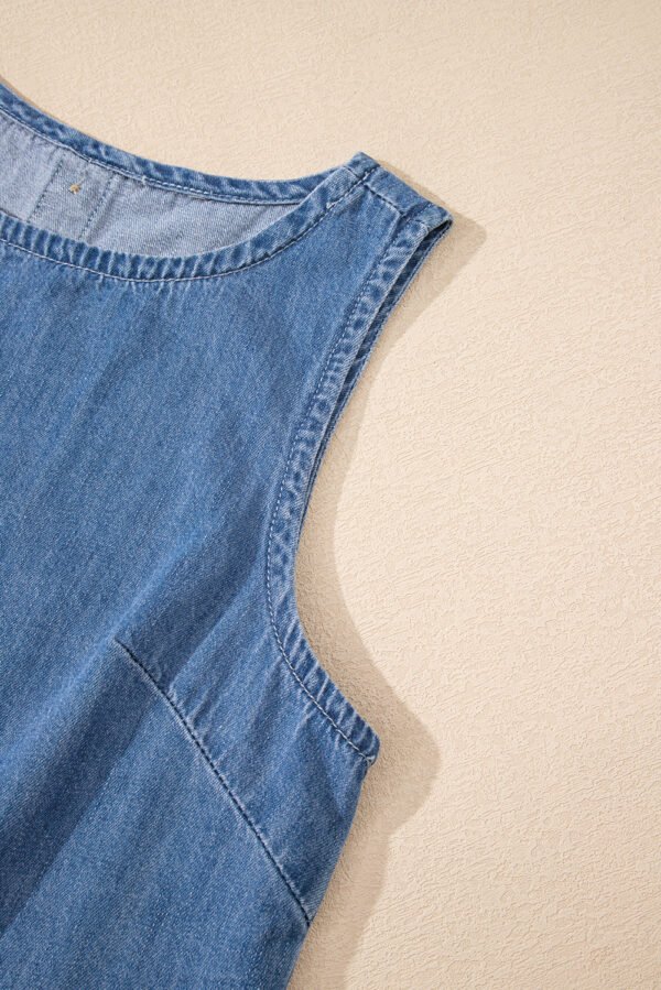 Sky Blue Ruffle Hem Sleeveless Denim Top