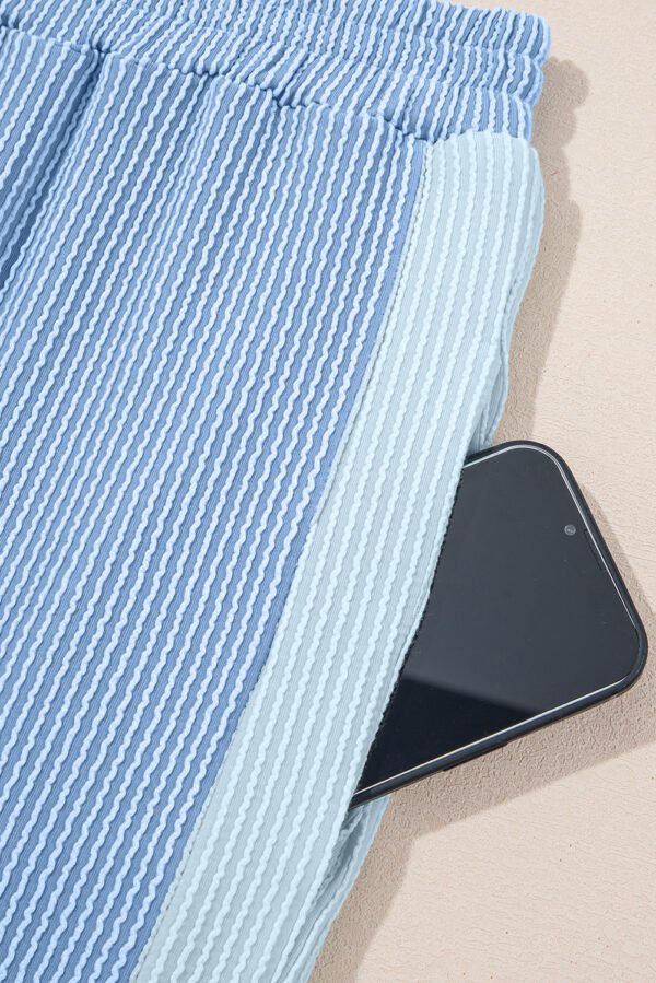 Sky Blue 2-tone Colorblock Patchwork Corded 2pcs Outfit