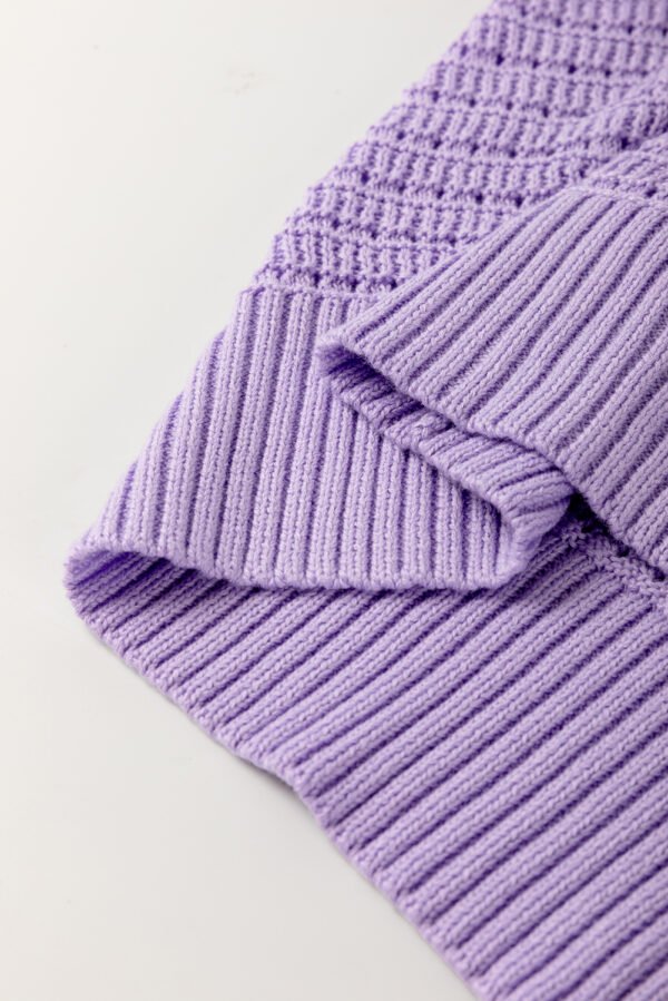Lavendula Pointelle knit Ribbed Trim Short Sleeve Sweater