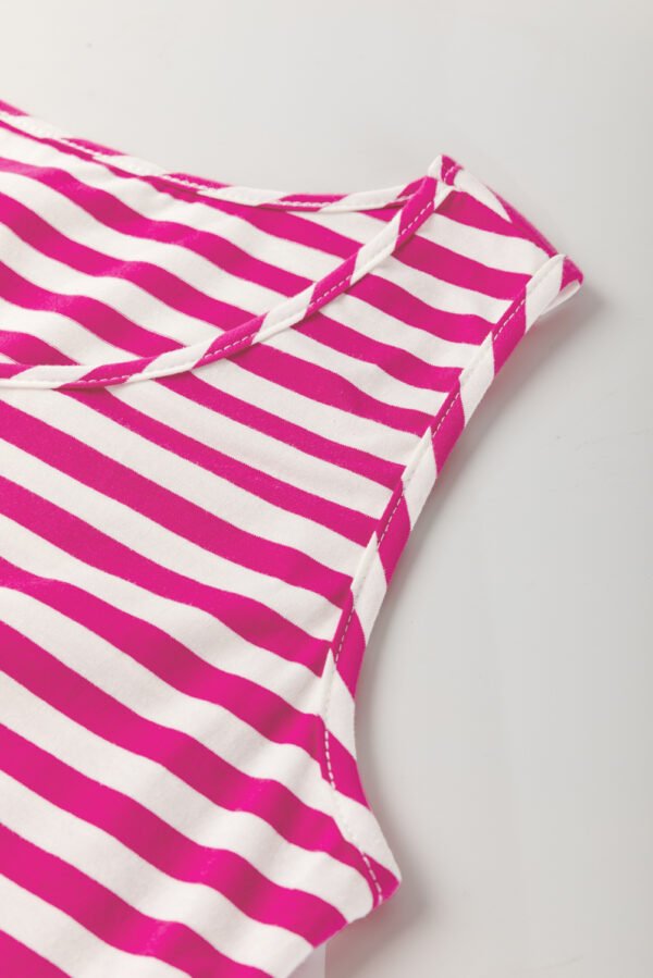 Rose Stripe U Neck Sleeveless Loose Fit Mini Dress