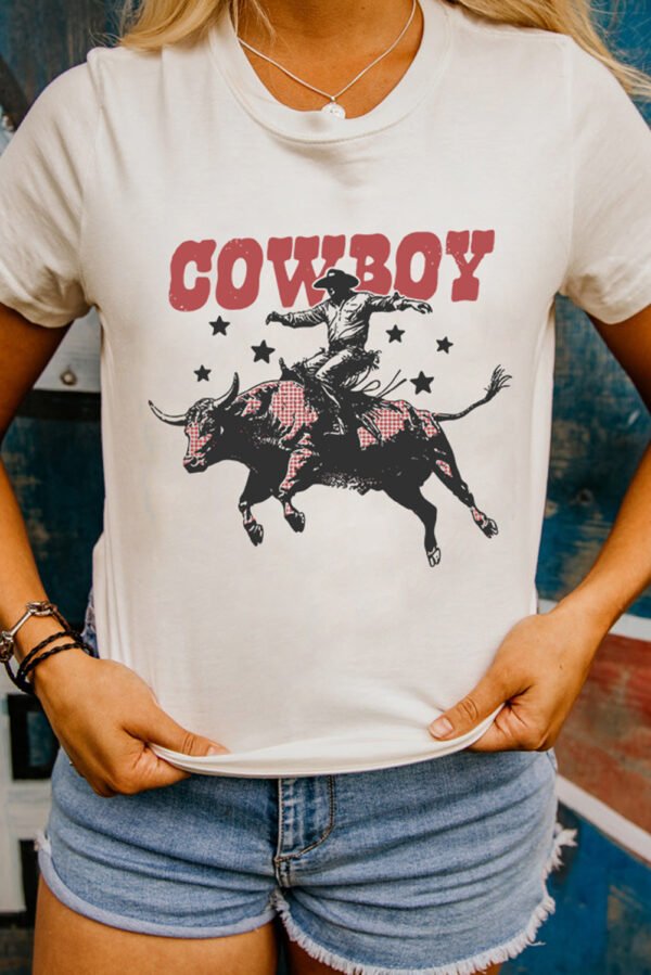 White COWBOY Star Graphic Crewneck Western Fashion Tee