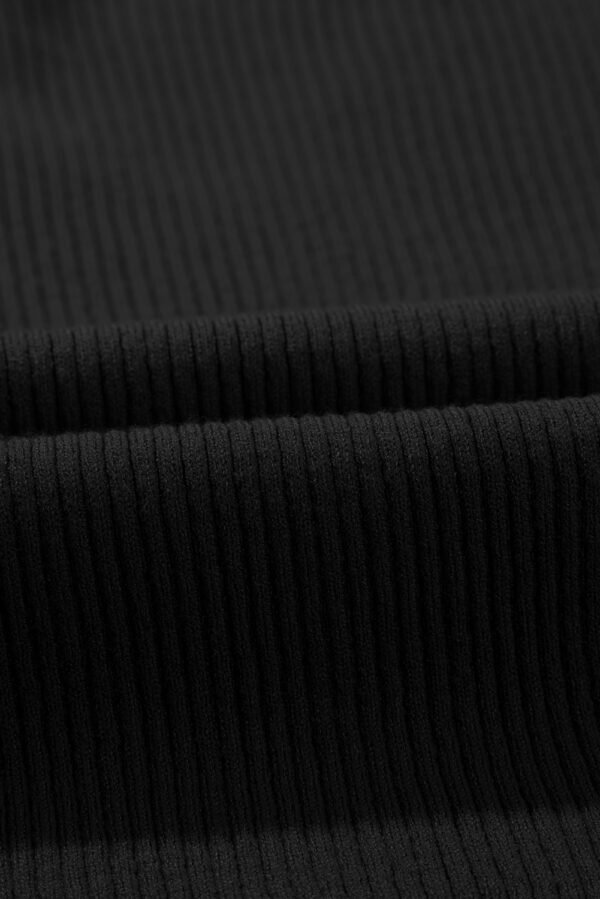 Black V Neck Ribbed Knit Lightweight Short Sleeve Sweater