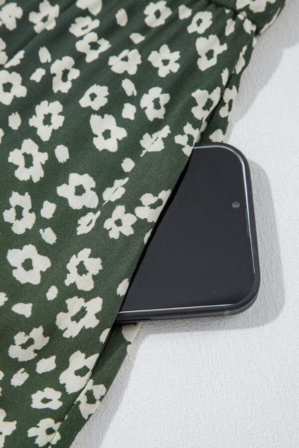 Green Boho Floral Print V Neck Tunic Sleeveless Dress