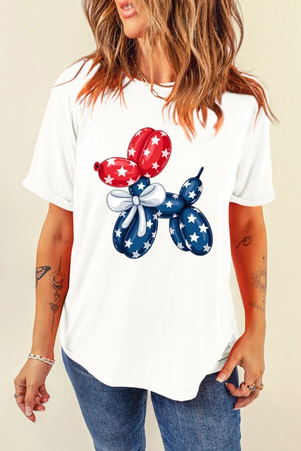White American Flag Inspired Balloon Dog Graphic Cotton Blend T Shirt
