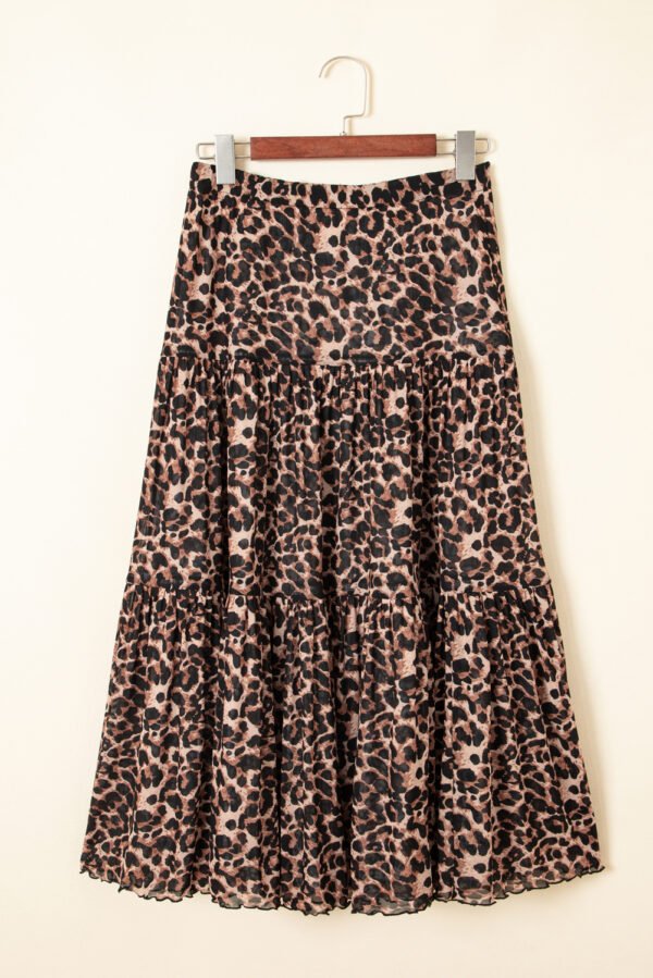 Brown Leopard Floral Reversible Ruffle Hem Maxi Skirt