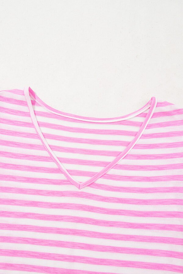 Bonbon Striped V Neck Ruffle Short Sleeve Top