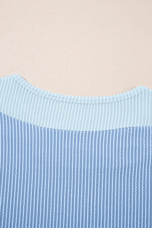 Sky Blue 2-tone Colorblock Patchwork Corded 2pcs Outfit