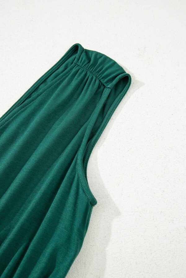 Blackish Green Deep V Pleated Crisscross Wide Leg Backless Jumpsuit