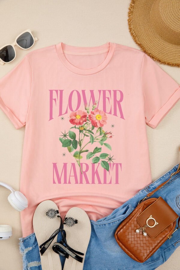 Pink FLOWER MARKET Graphic Crewneck T Shirt