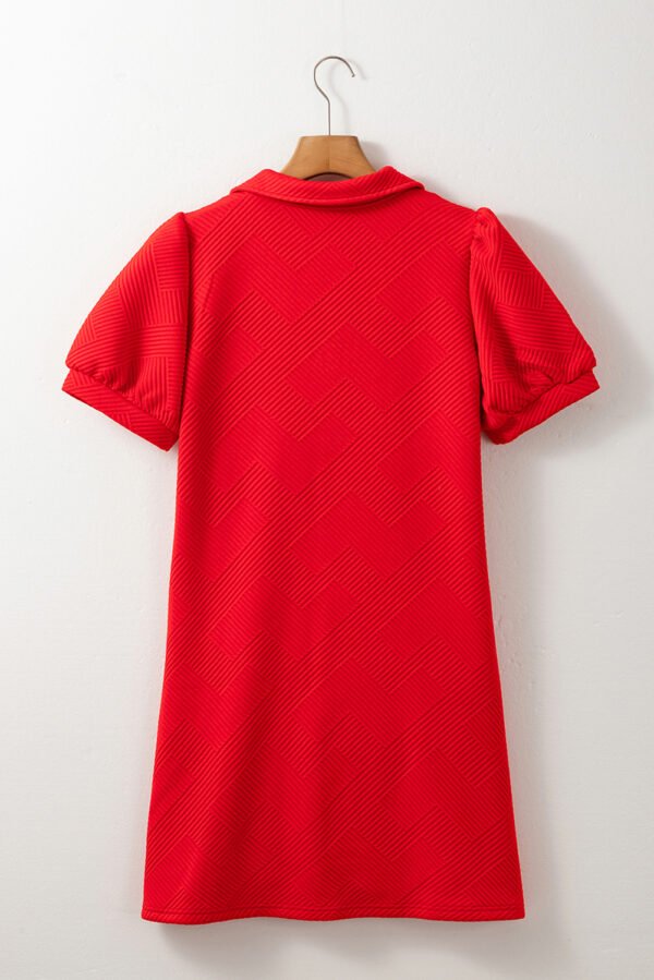 Fiery Red Sequin American Flag Patched Polo Collar Textured T Shirt Dress
