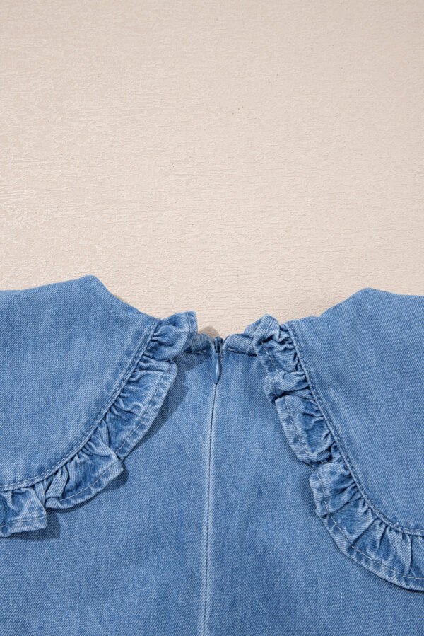 Beau Blue Frilled Peter Pan Collar Loose Denim Short Dress