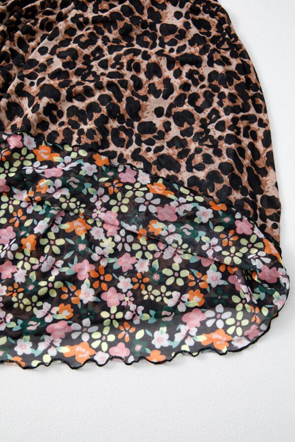 Brown Leopard Floral Reversible Ruffle Hem Maxi Skirt