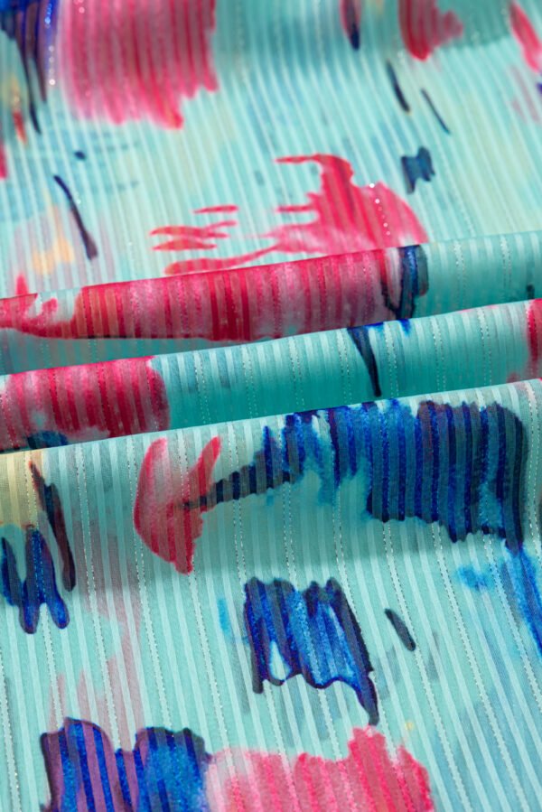 Sky Blue Abstract Print Short Puff Sleeve Tiered Maxi Dress