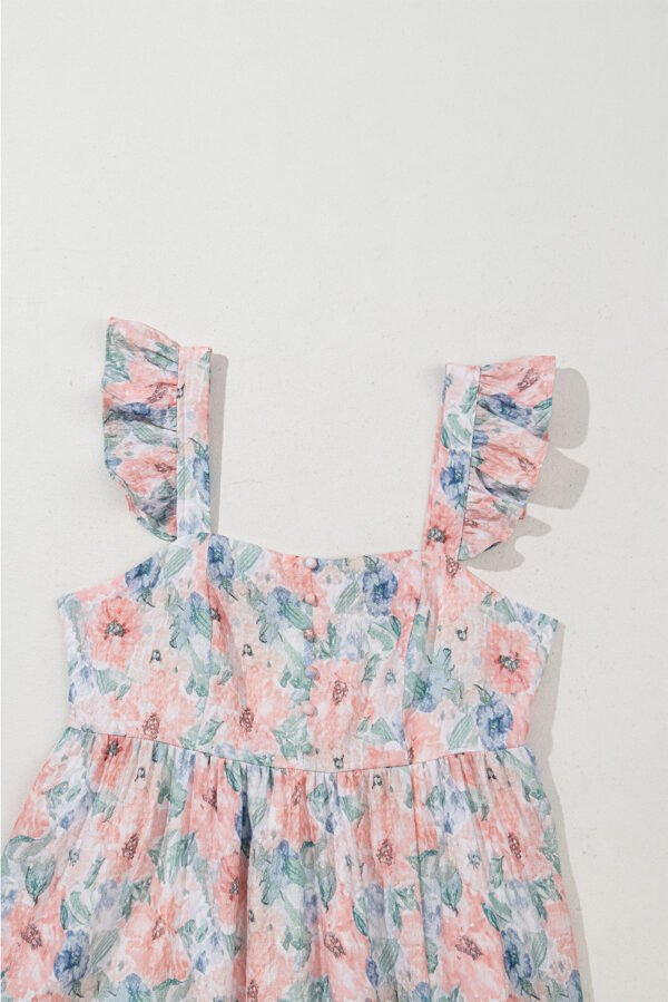 Pink Floral Print Square Neck Backless Long Dress with Slit