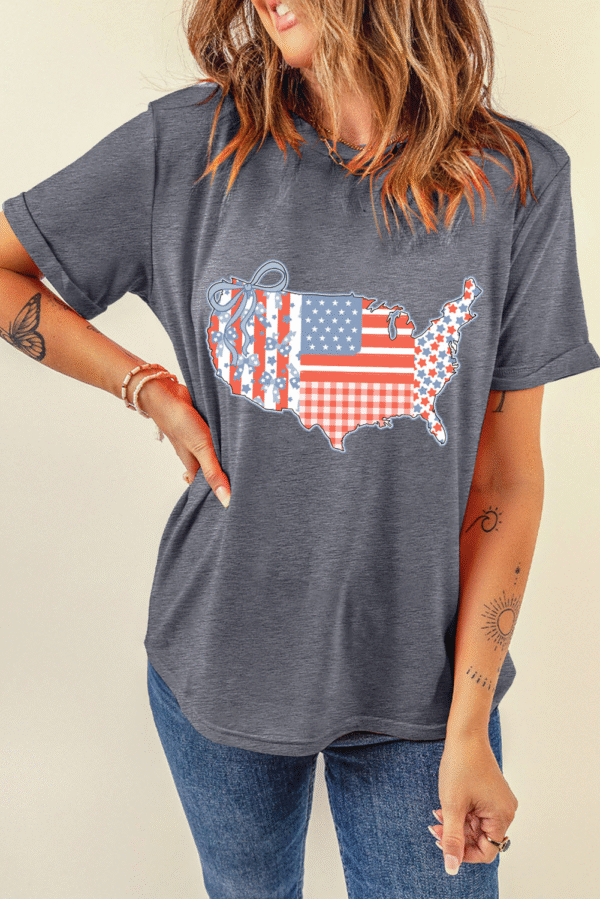 Gray American Flag Bow Map Graphic Tee