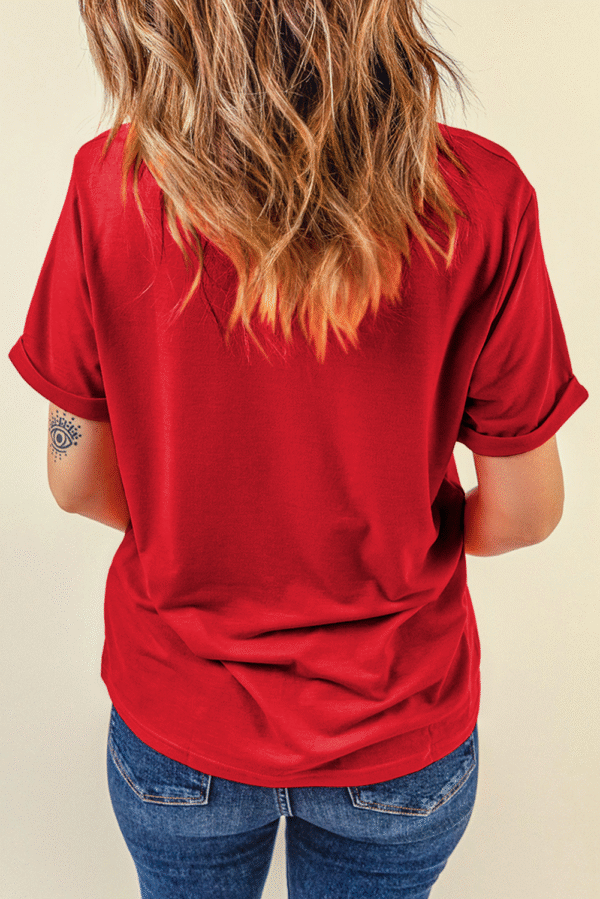 Red Floral USA Graphic Cuffed Sleeve Crew Neck Tee