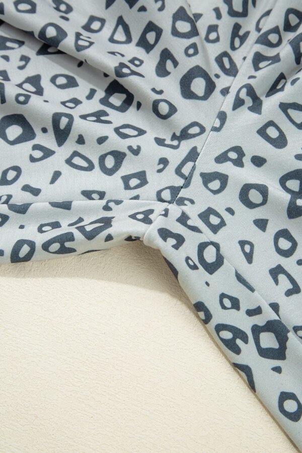 Gray Leopard High Waist Side Bow Straight Leg