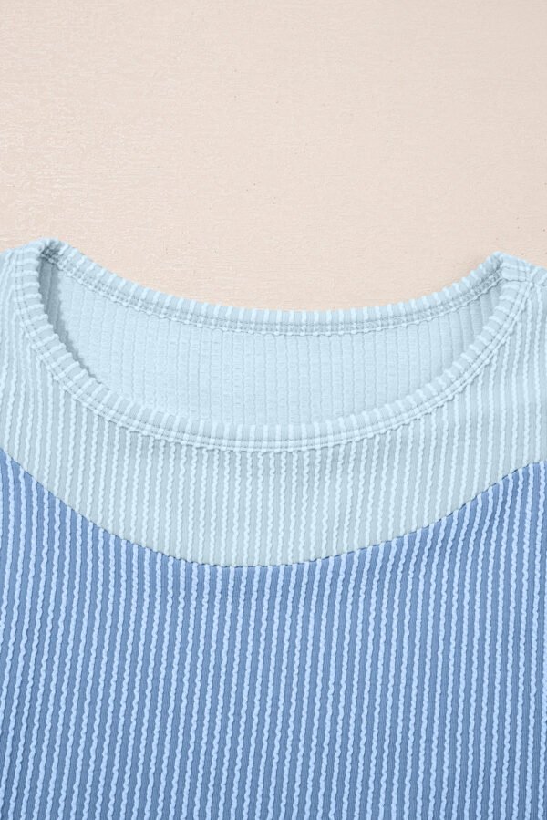 Sky Blue 2-tone Colorblock Patchwork Corded 2pcs Outfit