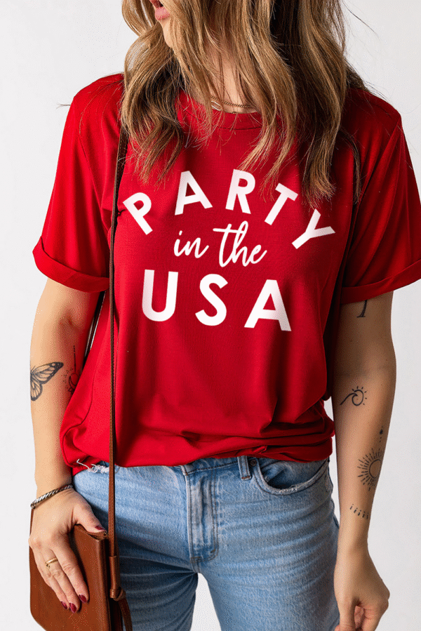 Red PARTY in the USA Printed Independence Day T Shirt