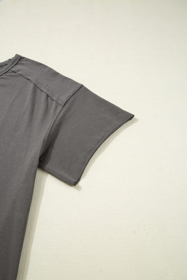 Medium Grey Lace Bow Raw Edge Drop Shoulder Casual T Shirt