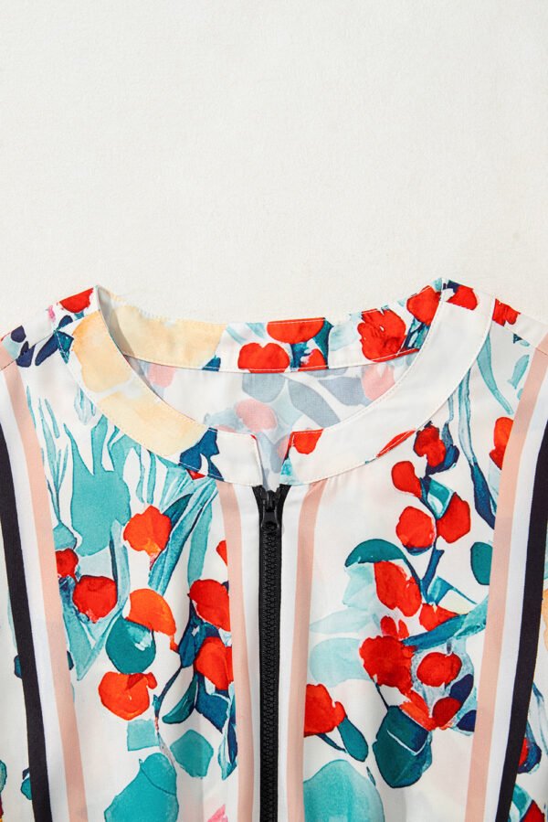 Green Floral Print Zipper Ruffled Short Sleeve High Waist Mini Dress