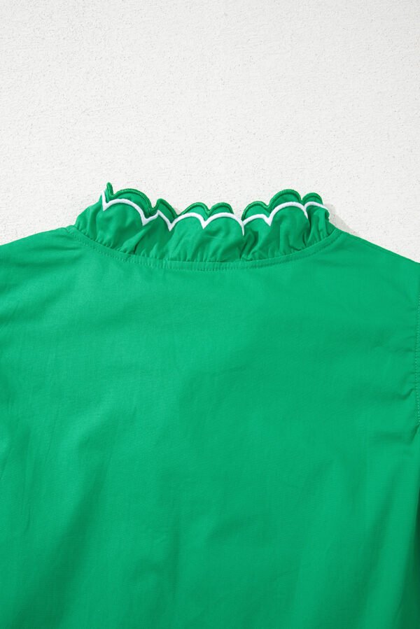 Bright Green Contrast Scallop Trim Layered Short Sleeve V Neck Blouse