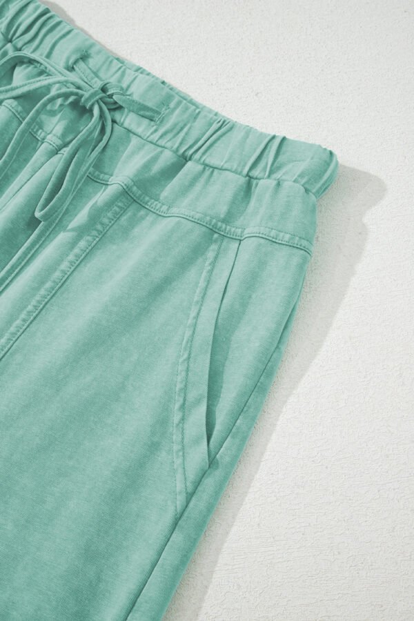 Mint Green Mineral Wash Exposed Seam Drawstring High Waist Wide Leg Cargo Pants