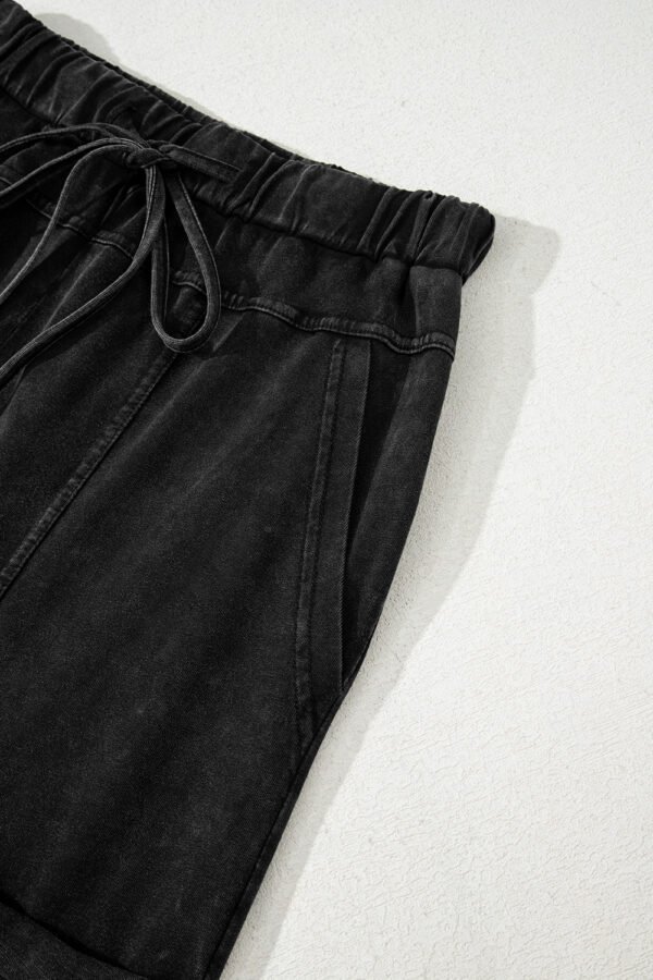 Black Mineral Wash Exposed Seam Drawstring High Waist Wide Leg Cargo Pants